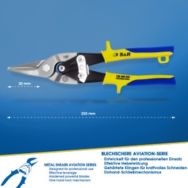 S&R Tin Snips Aviation 250mm, Made of Cr-Mo Steel, for Metal Sheets Cutting, Straight Cut