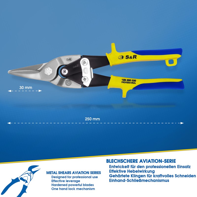 S&R Tin Snips Aviation 250mm, Made of Cr-Mo Steel, for