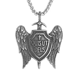 AsAlways Angel Wing Sword Cross Necklace for Men Stainless Steel Archangel Michael Exorcism Protection Pendant Necklace Jewelry Gift