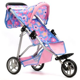 Baby Doll Stroller Jogger Style 3 Wheels Toy Play Stroller for Toddlers Girls with Canopy and Basket 21 Inch Blue Buggy Carriage for Kids, My First Jogging Pram Heavy Duty