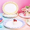 FYSUIMU 40 Pcs Pastel Gingham Oval Paper Plates Colorful Checkered