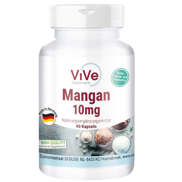 Manganese 10 mg - 90 Capsules - High Dose - Essential Trace Element - Vegan | Quality from Germany by ViVe Supplements