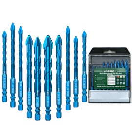JOERIC 10pc Eccentric Drill Bit Set, 3/16”to 1/2”Masonry Drill Bit Sets Concrete Drill Bit for Tile,Glass,Brick,Plastic,Cement,Wood with Storage Case (Blue).
