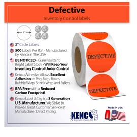 Kenco 2" Circle Inventory Control Stickers for Shipping and Inventory - 500 Permanent Adhesive Labels Per Roll Made in The USA (DEFECTIVE, 12 Pack)
