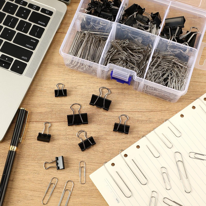 SANNIX 500Pcs Paper Clips and Binder Clips Assorted Sizes, Silver