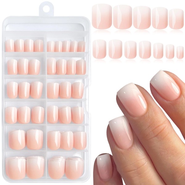 Bellelfin 240Pcs Ombre Press on Nails Short Round Gradient Fake