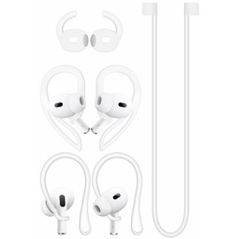 A-Focus Anti-Slip Set for AirPods Pro 2nd Silicone Adjustable Ear Hook Ergonomic Design Wings Wingtip Ear Tips Strap Sport Earbuds Accessories Eartip Compatible with AirPods Pro 2 White Strap
