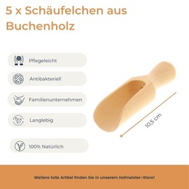 5 x Hofmeister® Wooden Dosing Scoop, 10.5 cm, Measuring Spoon for Spices, Tea, Coffee & Grains, Safe Dosing, Weighing, Filling in Storage Containers, Tea Cans & Mason Jars