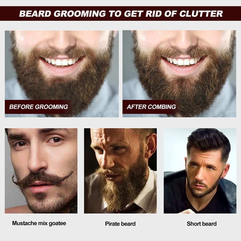 Beard Brush Comb Set for Men, Wooden Boar Bristle Hair