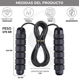 Cuerda para saltar mango antideslizante tamaño ajustable 3 metros cuerda salto rapido                                                                 