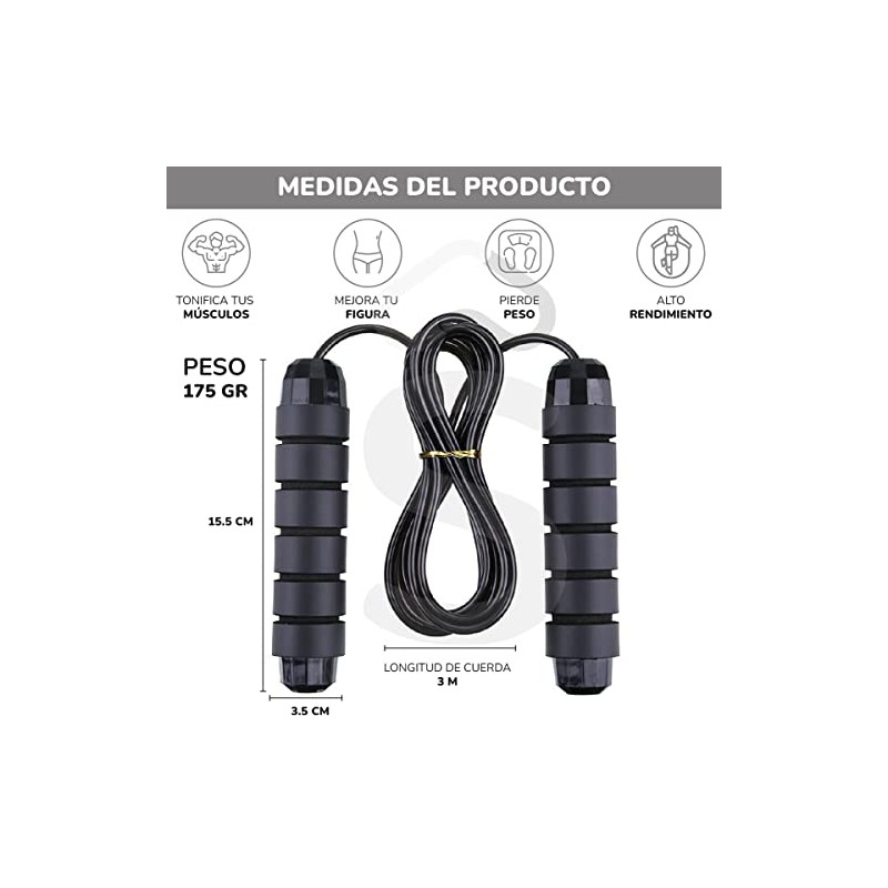 Cuerda para saltar mango antideslizante tamaño ajustable 3 metros cuerda