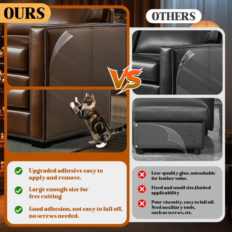 Cat Scratch Furniture Protector - Design for Leather Couch, 157"x11.8"