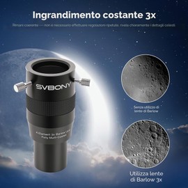 Svbony SV216 Lenti di Barlow 3x, 1.25" Metallo Barlow 4-Elementi Apochromatic FMC Telescope Lens per Telescopio Oculare Per l'osservazione del Pianeta