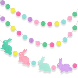 3 guirnaldas de pompones de Pascua, coloridas guirnaldas de bolas de fieltro, guirnalda de bola de conejo, guirnalda de pompones para colgar decoraciones para Pascua, vacaciones, fiestas de cumpleaños