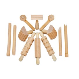 Craftplay Wooden dough/clay tools - Includes 12 tools for cutting, stamping and rolling clay & dough!