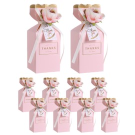 Liobelon 10 Pieces Floral Gift Boxes, Petal Shaped Candy Treat Box 3D Flower Candy Boxes With Ribbons for Flower Themed Party, Bridal Shower, Wedding, Engagement Candy Table Decorations (Pink)