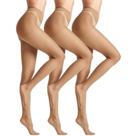 leg elegant 3 Pairs Sheer Tights Women's 20D Ultra Sheer Pantyhose with Control Top (Nude-Natural, XXL)