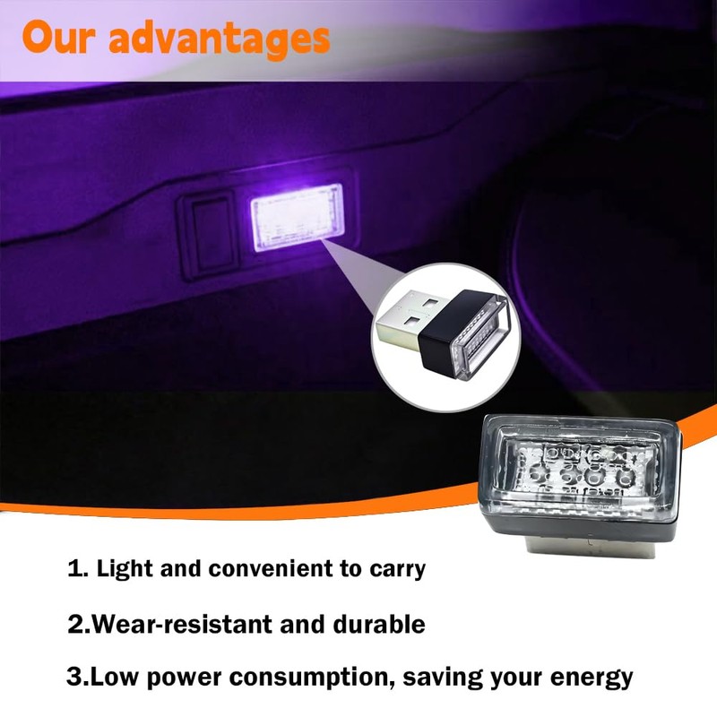 QKWL 4PCS Car Interior Mood Lighting, Ambient Lighting Car, USB