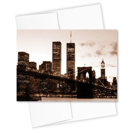 Brooklyn Bridge & World Trade Center at Night Greeting Card – 5x7 Inch Blank Inside, Premium New York City Skyline Card with Envelope – Sympathy, Remembrance, or Keepsake, Printed in USA