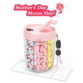 „ÄêMother's Day„ÄëAUVON Pill Dispenser Bottle with 6 Compartments, Holds Lots of Supplement with Anti-Mixing&Wide Opening Design and 20 Pcs Sticky Label:_Black_Medium