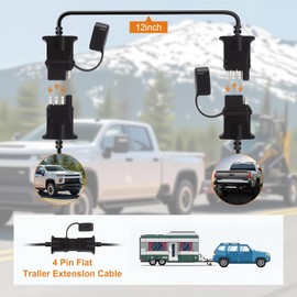 Adullama 16AWG 4 Pin Flat Trailer Extension Cable 12 inch, Pure Copper 4 Way Trailer Wiring Connector Harness Vehicle-Side Trailer-Side 4 Prong Trailer Light Plug Trailer Hitch Wire Extension