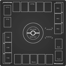 Dnoymab Full Size Play Mat, Card Game, 0.1 inch (3 mm) Thick, Rubber Play Mat, For 2 People, Anti-Slip, Storage Bag, 23.6 x 23.6 inches (60 x 60 cm) (Black)