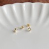 Silver 925 Hypoallergenic Square Tiny Mini Stone Earrings, Yellow Gold,