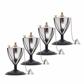Legends Direct Set of 4, Amsterdam Premium Metal Tabletop Outdoor Torches for Patio, Lawn and Garden - Tiki Style Metal Torch/w Snuffer, Fiberglass Wick & Large 32oz Oil Lamp (Hammered Nickel)