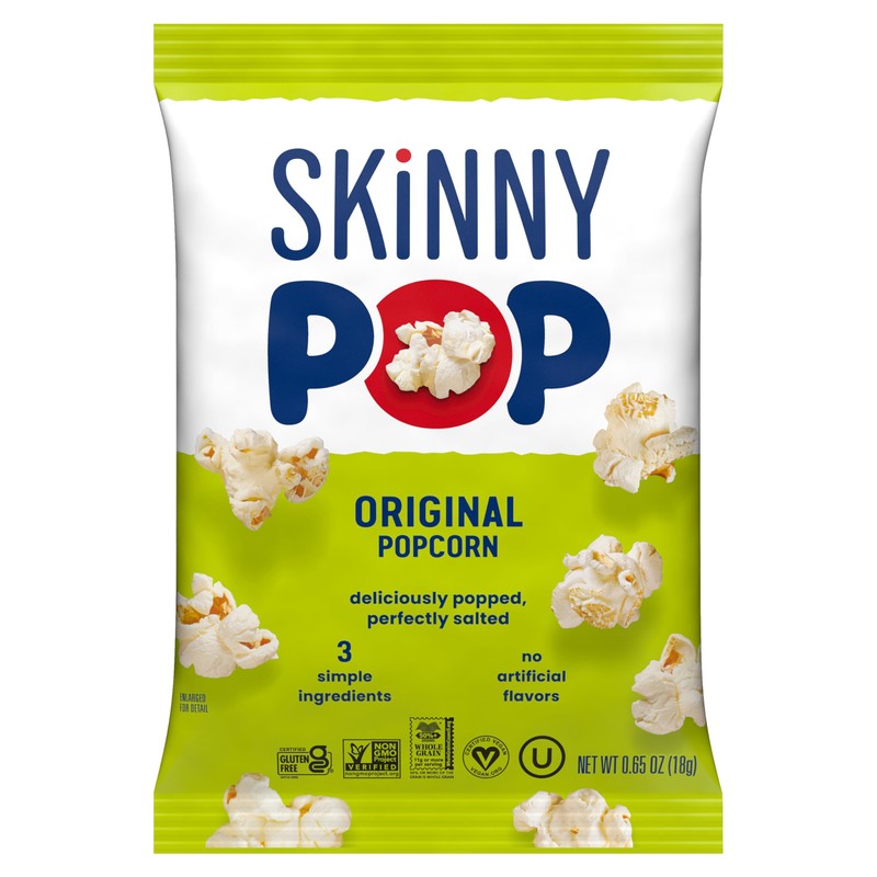 SkinnyPop Popcorn, Original, Whole Grain, Dairy-Free Snack, 0.65oz Bags (6ct)