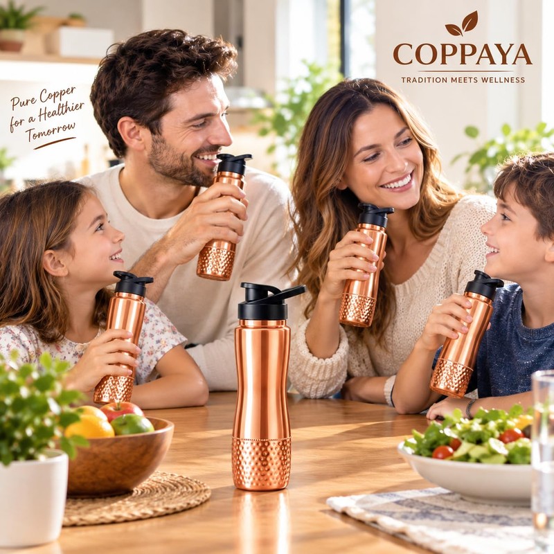 COPPAYA Pure Copper Water Bottle with Sipper, 900ml Capacity (30.4