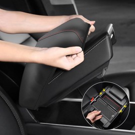 AOMSAZTO Center Console Storage Box for 2020 2021 2022 Ford Explorer with Armrest Covers Black with Red Stiches