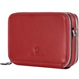 VON HEESEN Leather Wallet with RFID Blocker - Genuine Leather Wallet for Men and Women - Wallet with Coin Compartment - Wallet with Removable Shoulder Strap for Men and Women, red, 2 main compartments