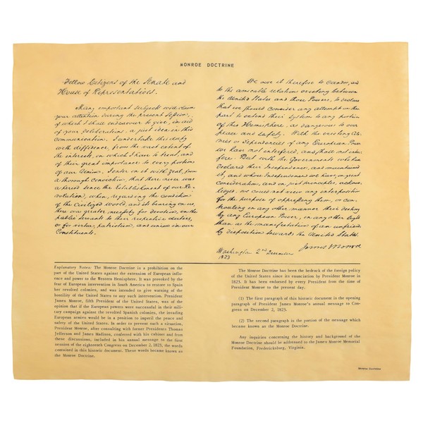Our Amendments - Monroe Doctrine 1823, Antiqued Parchment Replica Document