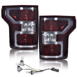 G-PLUS Rear Tail Lights Compatible with Ford F150 2018 2019 2020 W/Bulbs & Wiring Harness Left &Right Side Tail Lamps Dark Red Luces Traseras Rear Brake Lamps Assembly