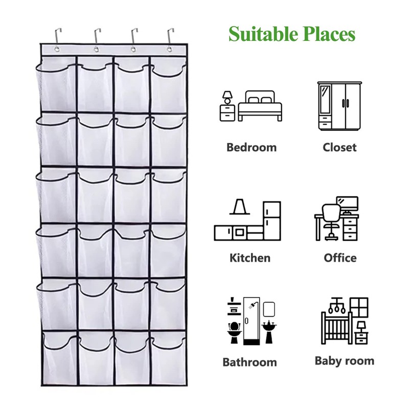 Over The Door Shoe Organizer - 24 Large Mesh Pockets|Door