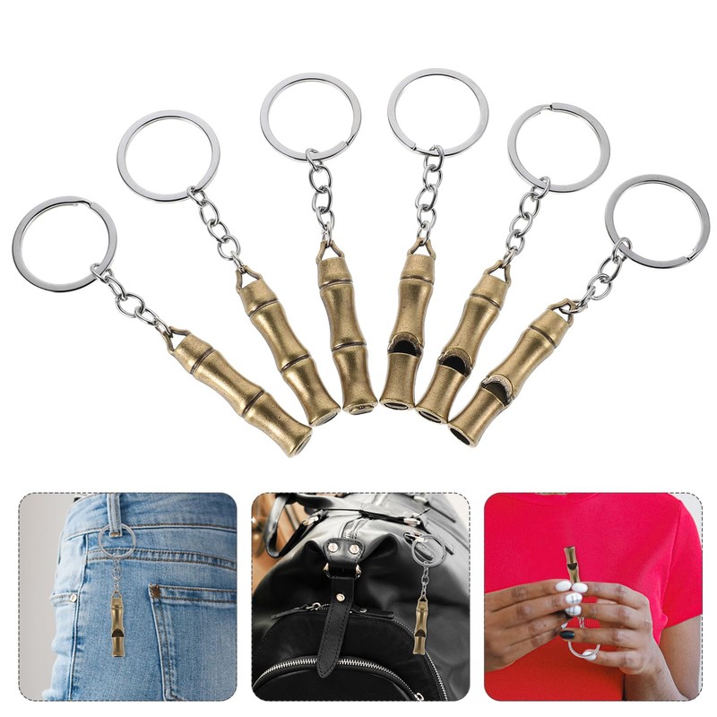 ORFOFE 6pcs Brass Survival Whistle Keyring Loud Multi-Function Whistles for