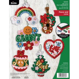 Bucilla, Peace and Love, Felt Applique 6 Piece Ornament Making Kit, Perfect for DIY Arts and Crafts, 89658E