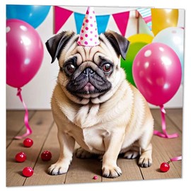 Pug Birthday Card - Cute funny fun Happy Birthday Pug Dog Cards 145 x 145mm