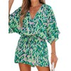 CUPSHE Women's Lace Up Leopard Print Romper Short Sleeves Jumpsuits