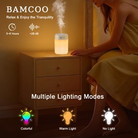 BAMCOO Portable Small Humidifier, 650ml Colorful Mini Humidifier for Bedroom, Office Desktop, Baby Room, Plants, Cool Mist Humidifiers(White)