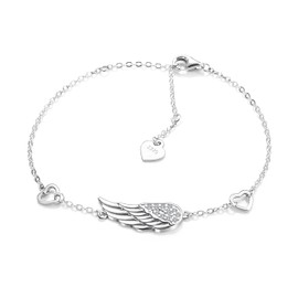 Angel Wings Bracelet 925 Silver Women for Girls Women Charm Zirconia Lucky Bracelet Adjustable Delicate Angel Wings Heart Love Lucky Charm Bracelets Gifts for Communion Christening Birthday, Sterling