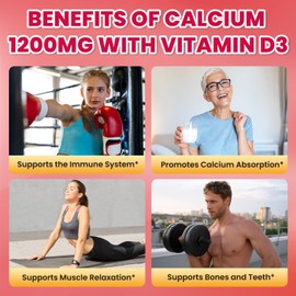 Calcium Citrate Gummies - 1200mg Calcium Gummies Supplements for Women & Men with Vitamin D3, K2, Magnesium, Zinc High Absorption for Bone, Muscle & Immune Support, Strawberry Flavor, 120 Count
