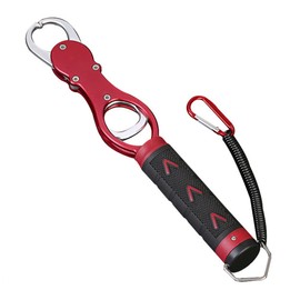Fish Lip Gripper, Aluminium Fish Holder Tackle Professional Fishing Grabber with Scale for Controlling Weighing (Red)