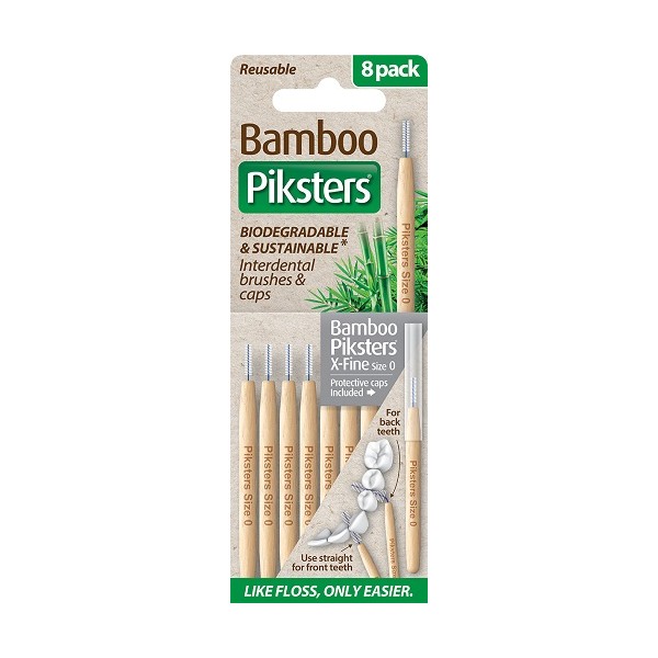 Piksters Bamboo Interdental Toothbrush  - Size 0 Gray (8 Pack)