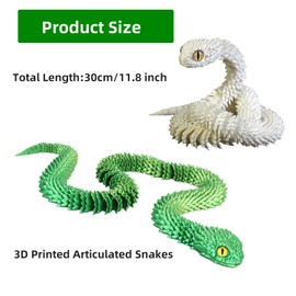 3D Printed Toys Snake 2Pcs, 3D Printed Fidget Toy, Collectable 3D Printed Animals 3d Dragon for Home and Office Decoration (Green & White)