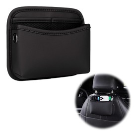 Horktrust Side Pocket for Car Seats, PU Leather Car Side Bag Organiser, Storage Box for Car Seats, Suitable for Storing Mobile Phones and Cards, Black