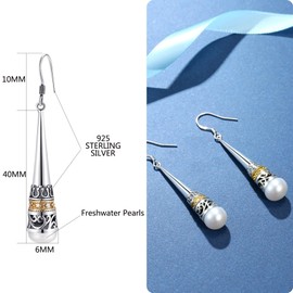 Real 925 Sterling Silver Vintage Drop Earring with Natural 6mm Freshwater Pearl Earrings for MetJakt Women's Fine Jewelry (Pearl)