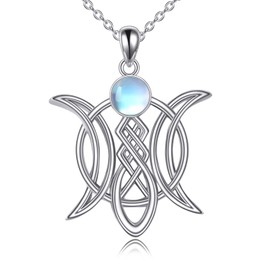 YAFEINI Fox / Bat Triple Moon / Om Chain Silver 925 Moonstone Chain Pendant Necklace Moonstone Jewellery Gifts for Women Girls, Sterling Silver, Moonstone