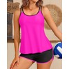 Tankini Swimsuits with Shorts - Pink Two Piece Tummy Control