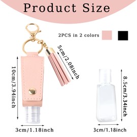 LLMSIX 2PCS Hand Sanitizer Keychain, Portable Hand Sanitizer Holder Travel Hand Sanitizer Keychain with Plastic Empty Squeeze Bottle for Toiletry Shampoo Lotion Soap (Black+Pink)